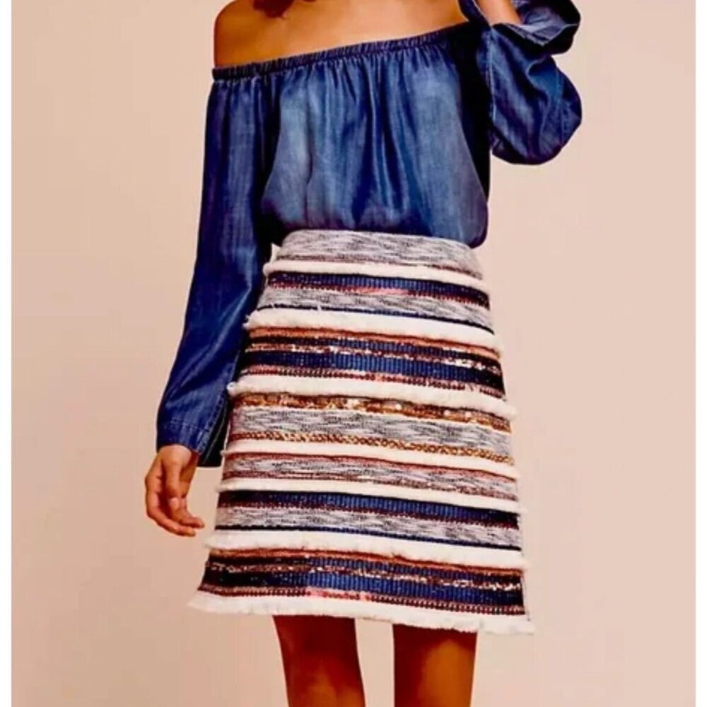 Moulinette Soeurs Mini Skirt Womens 4 Fringe Sequin Anthropologie Festival Fairy